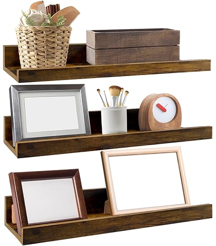 3er Set Wandregal Aus Holz - 41,5 X 11 Cm Rustikal Braun - Schweberegal Für Deko In Bad, Wohnzimmer & Küche
