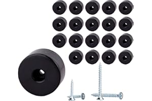Diforma (Paquet de 20 pièces) Pieds de meubles ronds, Noir, matière plastique. Vis incluses (deux tailles)