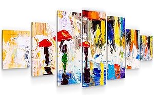 Startonight Grand Format Impression Sur Toile - Sous la Pluie avec le Parapluie Rouge - Tableau Abstrait - Decoration Murale Salon Moderne - Image sur Toile xxl 7 pieces Tendu Sur Chassis 100 x 240 cm