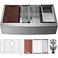 VEVOR Farmhouse Kitchen Sink, 304 Stainless Steel Drop-in Sinks, Top Mount Single Bowl Basin with Ledge & Accessories, Household Dishwasher Sinks for Workstation, Prep Kitchen, and Bar Sink, 36 inch