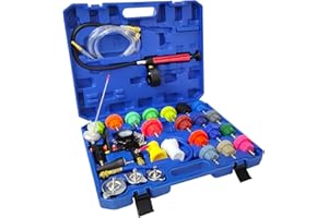 EVGTTI KFZ Kühlsystem Abdrückgerät Druckprüfung Abdrücken Tester Kühler Werkzeug 28 Teilig, Für alle gängigen PKW geeignet!