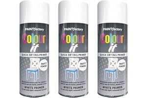 LIFE NECESSITIES Brilliant White Primer Spray Paint, 3 X 400ML Color It Spray Paint For Metal, Wood, & Plastic, All-Purpose Undercoat Matt Finish White Spray Paint, Wood Spray Paint Can by Paint Factory.