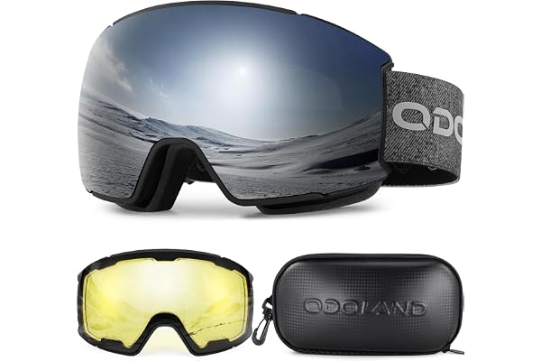 Odoland Kit de Lunettes de Ski Magnétique, avec 2 écran Détachable, Lunettes de Neige Torique Design, Anti-UV, Anti-buée, Coupe-Vent, Masques de Ski pour Homme & Femme