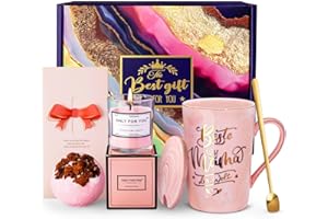 Doublewhale Geburtstagsgeschenk Geschenke für Mama, Mutter Geschenk Becher Weihnachten, 14 Oz Rosa Marmor Kaffeetasse mit Duftkerze, Rose Badebomben, Grußkarte, Schöne Geschenkbox, Mama Geschenk Set