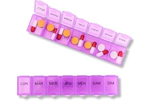 MEDIPILL - Pilulier Semainier Français | Pilulier 7 jours - 7 Compartiments | Compact et Durable | Sans BPA | Violet | Une Pièce | MED-S7-V