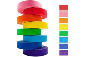 OMBRISA Nastro Adesivo Colorato 8 Rotoli, Arcobaleno Etichett Carta Washi Tape 15 mm x 13 m, Painting Tape, Nastro Decorativo per Bambini, Arte, DIY, Materiale Didattico
