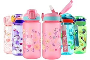 MHwan Gourde Enfant, 600 Ml, Robuste, Incassable, Anti Fuite, Sans BPA, Ouverture par Simple Pression, Facile à Nettoyer, avec Paille, Idéale pour l'École et l'Extérieur