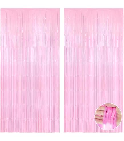 Riloventa Lametta Glitzer Vorhang – 3 Stück, Je 1x2,5 M, Rosa – Partydeko Für Geburtstag, Hochzeit, Weihnachten