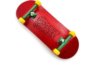 SPITBOARDS 34 mm Fingerboard Complete Wood Pro Set-Up (pre-assemblato, 5 strati), Pro Trucks, CNC Bearing Wheels, Foam Grip Tape, (Deck: Rosso, Trucks: Green, Wheels: Yellow)
