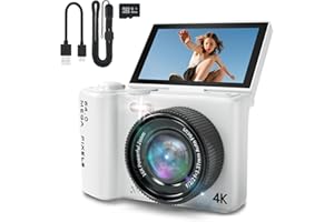 SAIYUANXING 4K Digital Camera for Photography and Video, Point and Shoot Digital Cameras with Flip Screen, Small Digital Camera with WiFi and Bluetooth, Vlogging Camera for YouTube Video Recording (White)