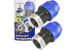 2 Pieces Sleeve Ø 25 mm x 3/4″ with Female Thread Reinforced with Galvanised Steel Ring Adapter Made of Polypropylene PP for Connecting Polyethylene PE Pipes - MONTERAL