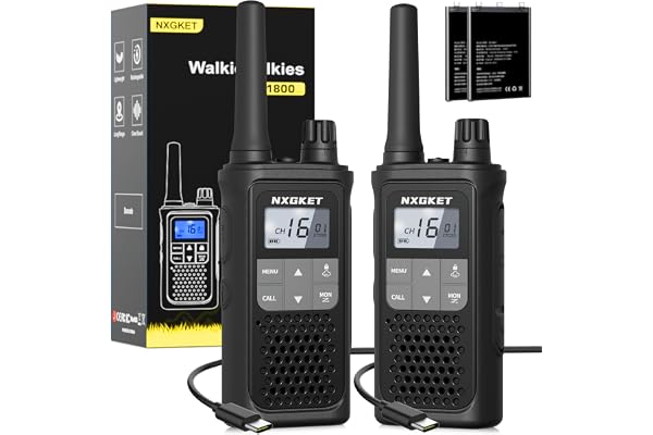 NXGKET Talkie walkie Professionnel,PMR446 sans Licence Talkie-walkie Longue Portée 1-5km,Rechargeable avec Batterie Li-ION Intégrées,16 Canaux Radio avec Lampe De Poche pour Camping