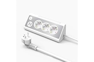 KS Mehrfachsteckdose,3-Fach Steckdosenleiste mit USB Und LED-Nachtlicht Tischsteckdose Edelstahlfrontplat Ecksteckdose, überspannungsschutz Steckerleiste für Küche (1,4m)