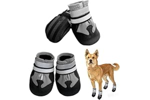 NeuWee Hundeschuhe, 4 Stück Pfotenschutz Hundestiefel, wasserdichte Hundeschuhe mit reflektierenden Riemen Anti-Rutsch-Sohle Outdoor Pfotenschützer für Kleine Mittlere Große Hunde (L, Grau)