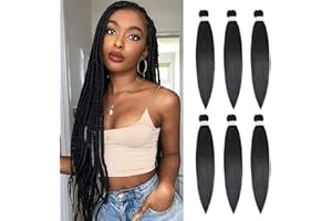 DT CHERYL Pre Stretched Braiding Hair, 6 Pack Braided Hair extension 30 inches Synthetic EZ Braid Hot Water Styling Braid Yaki Texture Pre-stretched Hair for Braiding Braids（ Black ）