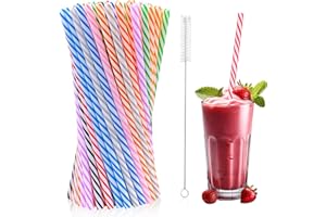 FORYNXHWIN 100 sztuk słomek wielokrotnego użytku, tworzywo sztuczne ze szczotką słomkową, stabilne i wielokrotnego użytku, pogrubione twarde słomki do herbaty mlecznej, smoothie, soków, napojów