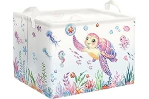 HUUMONSS Ocean Animals Baby Laundry Hamper Collapsible Clothes Kids Storage Basket Large Boys Girls Gift Toy Box Bin for Nursery Room, Sea Turtle, 36L