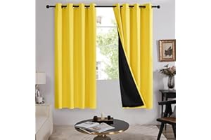 Deconovo Cortinas Termicas Aislantes Frio y Calor Opacas 100% para Salon Dormitorio con Ojales 2 Piezas 140x175cm Amarillo