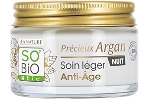 SO'BIO ÉTIC LEA NATURE SO Organic Etic | Lekka pielęgnacja przeciwstarzeniowa Noc - Cenny Argan | Gładki & Ujędrniający | Organiczny olej arganowy | Kwas hialuronowy | 99% pochodzenia naturalnego | Wyprodukowano