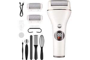 Lychico Electric Foot File, Rechargeable Foot Callus Remover Waterproof with 3 Rollers 2 Speed Battery Display，Professional Pedicure Tools for Hard Cracked Dry Dead Skin