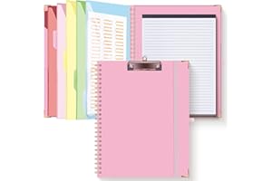 ‎HAUTOCO HAUTOCO Klemmbrett A4 Ordner Mit Nachfüllbarem Linierten Notizblock, 5 Ordnern, 10 Taschen, Klemmbrett A4 mit Deckel, Spiral Clip Board für Schule, Büro, Rosa