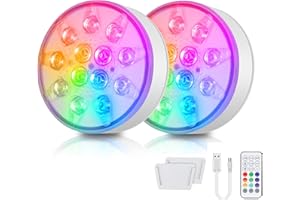 LUJASI 2 pezzo Illuminazione LED per piscina subacquea ricaricabile, luce subacquea con telecomando, illuminazione stagno impermeabile IP68, per piscina, fontane, stagni, acquari, matrimoni, 16 colori