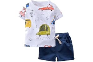 BINIDUCKLING Boys Cotton Short Sleeve Shirt Shorts 2 Pieces Children Summer Clothing Set