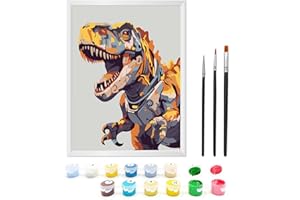 Zimrobin Malen Nach Zahlen ab 5 6 7 Jahre Mädchen und Junge, Malen Nach Zahlen für Kinder mit Rahmen 3 Pinsel und Acrylfarben, 18 X 24cm(Brüllende Dinosaurier)