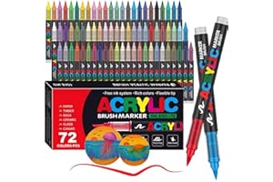 Guangna Feutres acryliques 72, feutres à pointe fine flexible et précise, encre opac superposable, cahier de coloriage, verre, céramique, roche, bois, pierre, peinture sur tissu (72)