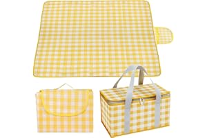 CLIPLANYARD Picnic Set, 200x200CM Foldable Outdoor Blanket and Picnic bag, Picnic Blanket Waterproof and Washable, Slip Resistant With Carrying Handle for Family, Beach, Park, Hiking, Camping (YELLOW)