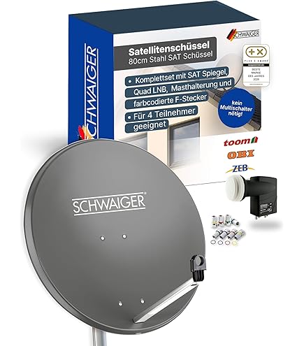 Fuba Sat Anlage 4 Teilnehmer | DAA 780 B Satellitenschüssel 80cm Alu braun * Fuba DEK 417 Quad LNB 4 Teilnehmer mit LTE-Störfilter