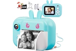 MINIBEAR 48MP Kids Instant Camera for Girls with 3 Rolls Print Paper, 1080P Digital Camera for Children, 2.4' IPS Selfie Toy Camera Toddler Rechargeable Video Recorder with 32GB TF Card (Blue)