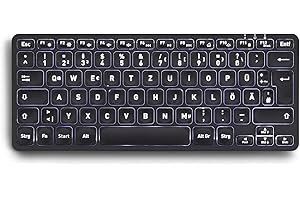 ‎PERIXX Perixx PERIBOARD-732B Kabellose Mini-Tastatur, Hintergrundbeleuchtung, X-Typ Scherentasten, Weiße Beleuchtung, QWERTZ Layout