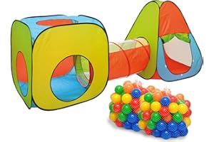 LittleTom Bällebad Tunnel – Pop-Up Kinderzelt Spielzelt mit 200 Bällen – 260x90x100 cm Ballgrube für Baby und Kinder, Indoor Spielgerät mit Tunnel