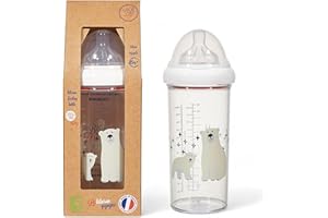 Le Biberon Français - Biberon Anti-Coliques Premium 6 Mois et Plus - Biberon 360ml à Col Large - Léger et Durable - Tétine à 3 Vitesses en Silicone Pur - BPA, BPS, BPF Free