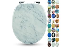 Sanfino® Premio Sedile WC ammortizzato - Copriwater Universale di alta qualità in legno, tanti motivi colorati, seduta comoda, facile da montare con istruzioni di montaggio incluse - "Marmor"