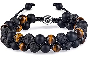 GoPaw Bracelet Triple Protection - 8mm Bracelet Homme Pierre Naturelle - Bracelet Oeil de Tigre Homme - Bracelet Pierre Naturelle Bracelet Perles Idéal pour un ami, un mari, un père