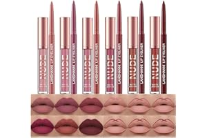 HQDA Set di 12 rossetti Liquid Lipstick Lipliner Set di matite opaco Nudo a lunga durata Non sbiadisce Rimani acceso 24 ore Lucidalabbra rosse (Set A)