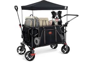 EVER ADVANCED 225L Festival Trolley on Wheels with Removable Canopy, 150KG Heavy Duty Camping Trolley, Push & Pull Beach Cart with 3 Large Pockets, Garden Folding wagon Fishing
