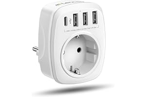 LENCENT USB Steckdose Mehrfachstecker EU Adapter 5-in-1 Steckdosenadapter mit 3 USB Ladegerät Anschlüße 2,4A, 1 Typ-C Port 3A, Wand Steckdose Schuko 4000W Stromadapter Stecker mit Kindersicherung Weiß