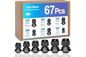 MYTHOSURGE 67 Pcs Adjustable Cable Glands, IP68 Waterproof Adjustable 3-15mm Cable Connectors PG7 PG9 PG11 PG13.5 PG16 PG19 Plastic Nylon Cable Connectors Gland Joints Locknut Stuffing Glands Black