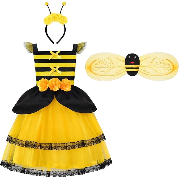 Costume Ape Per Bambina 4 Pezzi - Gonna Tulle, Ali, Bacchetta E Cerchietto - Taglie 3-12 Anni