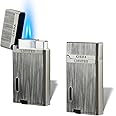 Futlidys 2 Pack Jet Lighter, Double Jet Flame Gas Lighter with Protect Cover, Butane Refillable and Adjustable Flame Windproof Torch Lighter, Vintage with Brushed Pattern. Grey(Sold without Gas)