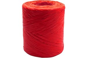 HAPPENINGS Rafia en un rollo de rafia sintética de 220 yardas, cinta de papel de rafia natural, artesanía para regalos, ramos de flores de Navidad, decoración, 200 m (rojo)