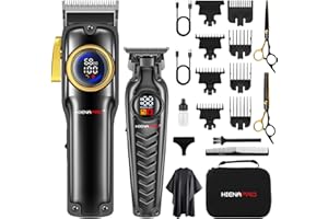 HIENA PRO Professional Hair Clipper and Trimmer Set, Cordless Hair Clippers Set for Men, Electric Barber Clipper Trimmer Full Kit, USB Rechargeable T-Blade Zero Gap Hair Trimmer with LED Display
