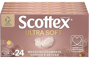 Scottex Ultra Soft Box Fazzoletti di carta, Morbidi e setosi, Confezione 100% Riciclabile, 1.920 Pz, 24 Box da 80 Fazzoletti