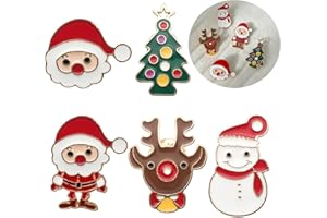 FANSEZQ 5 piezas de serie navideña broche de metal, broche lindo de dibujos animados, bolsa de ropa, chaqueta, chaqueta, joyería, accesorios de bricolaje, Papá Noel, reno, árbol de Navidad, muñeco de nieve