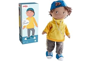HABA Puppe Bruno – Coole 30cm Stoffpuppe für Kleinkinder – Kinderleicht an- und ausziehbar, pflegeleicht & waschbar – Ab 18 Monaten – 2011832001