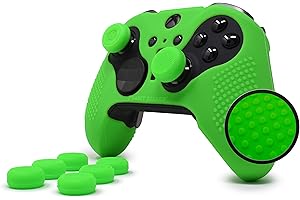 Foamy Lizard Elite Series 2 Skin für Xbox One Elite Series 2 Controller (nicht für Series X/S/Elite 1) – schweißfreies Silikon mit flachen rutschfesten Noppen + 8 QSX-Elite Daumengriffe (grün)