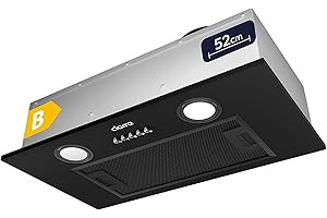 Ciarra Hotte Aspirante Encastrée - Hotte de Cuisine Intégrée - 300 m³/h - 52cm - Evacuation ou Recyclage - Filtre Charbon NON Inclus - 3 Vitesses - LED Eclairage - Noir - CBCB5913A